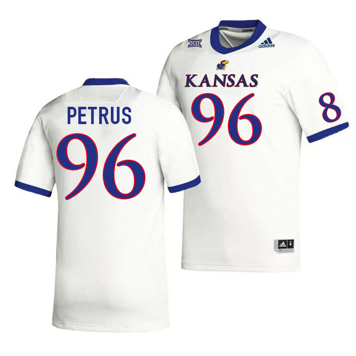 Men #96 Cole Petrus Kansas Jayhawks College Football Jerseys Stitched Sale-White - Click Image to Close